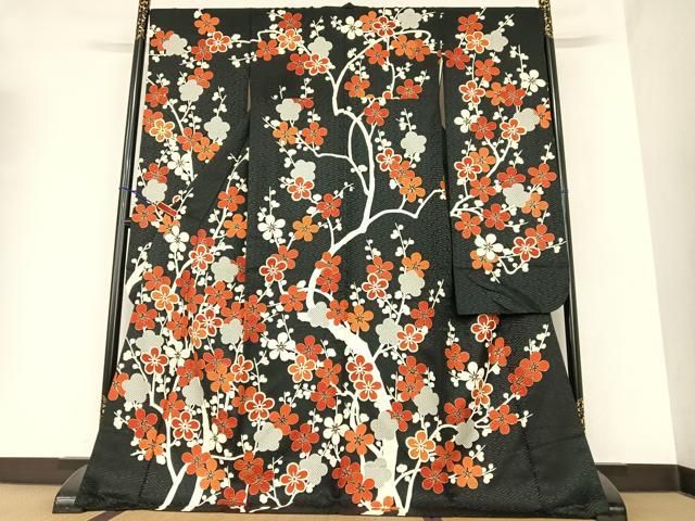 平和屋着物○豪華振袖 枝梅文 黒地 金彩 正絹 逸品 AAAZ7363zg
