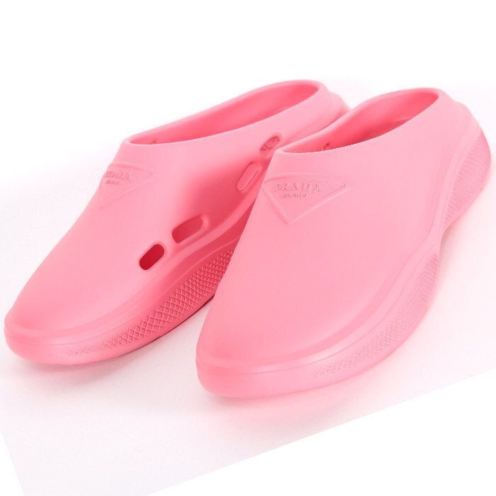 PRADA プラダ ラバー サンダル ピンク 1S811M 3LKD F0638 トライアングルロゴ ミュール シャワーサンダル スリッパ フラットシューズ スリッポン 靴 シューズ レディース ユニセックス 本物 売れ筋