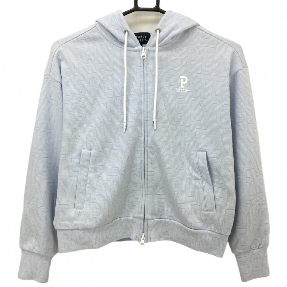 パーリーゲイツ ジップパーカー ライトブルー ロゴ総柄