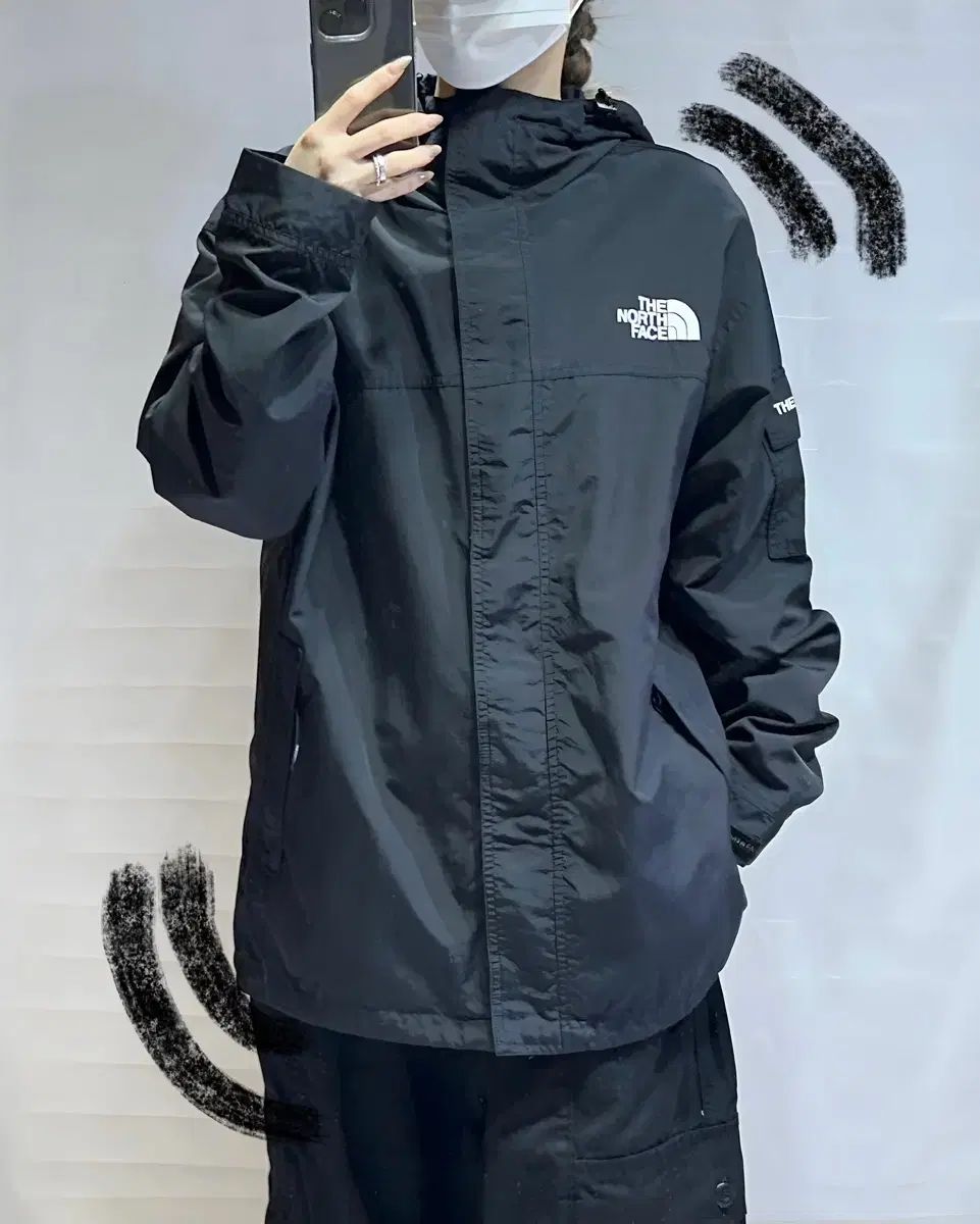 L THE NORTH FACE ザ ノース フェイス ブラック フード ウィンドブレーカー