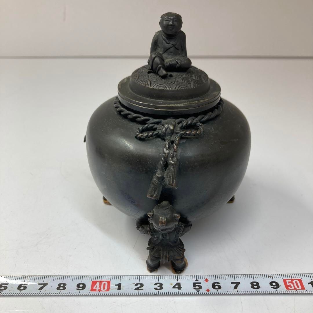 古銅 人物 三足香炉 705g 幅約10㎝ タエチ 東さ5-0803④