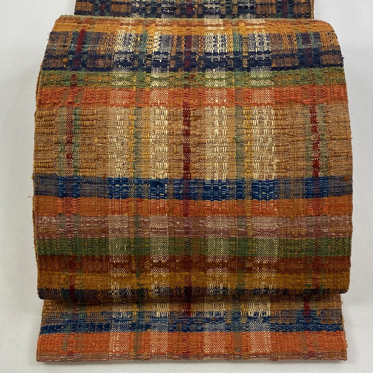 名古屋帯 秀品 八寸名古屋帯 縞 幾何学模様 茶色 正絹