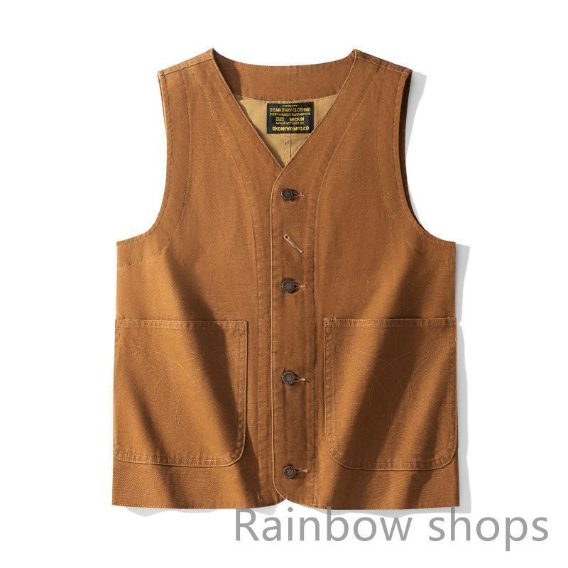 【新品未使用】ンズベスト12oz キャンバス WABASH　ワークジャケット レプリカ デニム コットン デニム アメカジ 　S~2XL  ブラウン、ダークグリーン dmbcp11