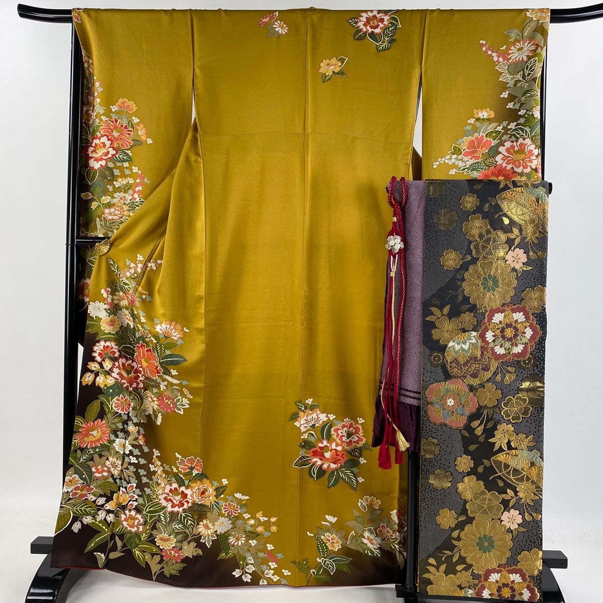 美品‼️正絹袋帯‼️豪華絢爛辻ヶ花‼️桜藤刺繍煌 豪華絢爛美品緑黒六通