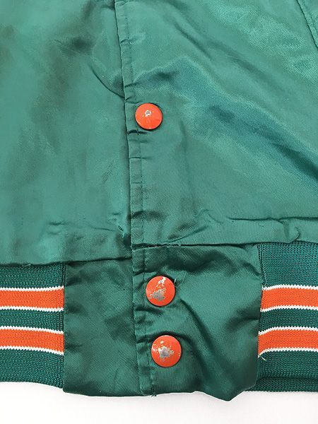 キッズ 古着 80s USA製 NFL Green Bay Packers パッカーズ 光沢 サテン スタジャン ジャケット 6-8歳位 古着 カラー緑