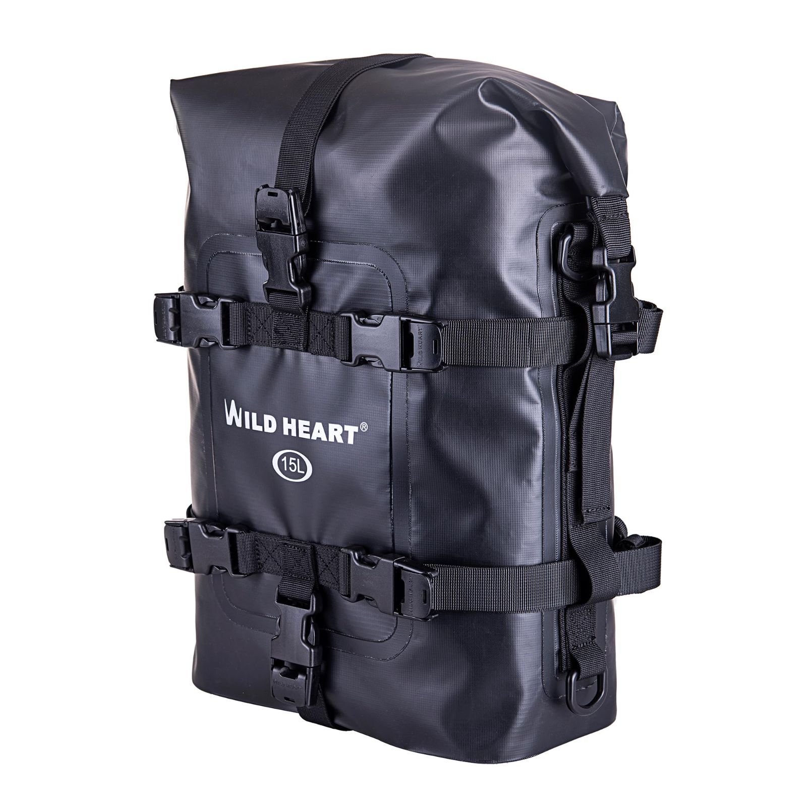 15L Black PVC WILD HEART 防水バイク乾燥バッグ 衝突防止レバーバッグ バイクバッグ バイクのスーツケース リアシート リアマッドガードポケット オフロードバイク装備サイドツールバッグ (Black)