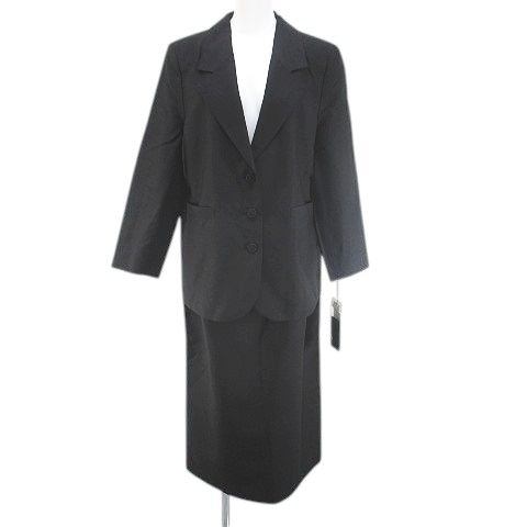 あいびぶれ 飛天 3点セット セットアップ ジャケット ロングパンツ スラックス ミモレ丈 タイトスカート スカート ジップフライ 絹 シルク L 黒系 ブラック スリット 裏地 無地