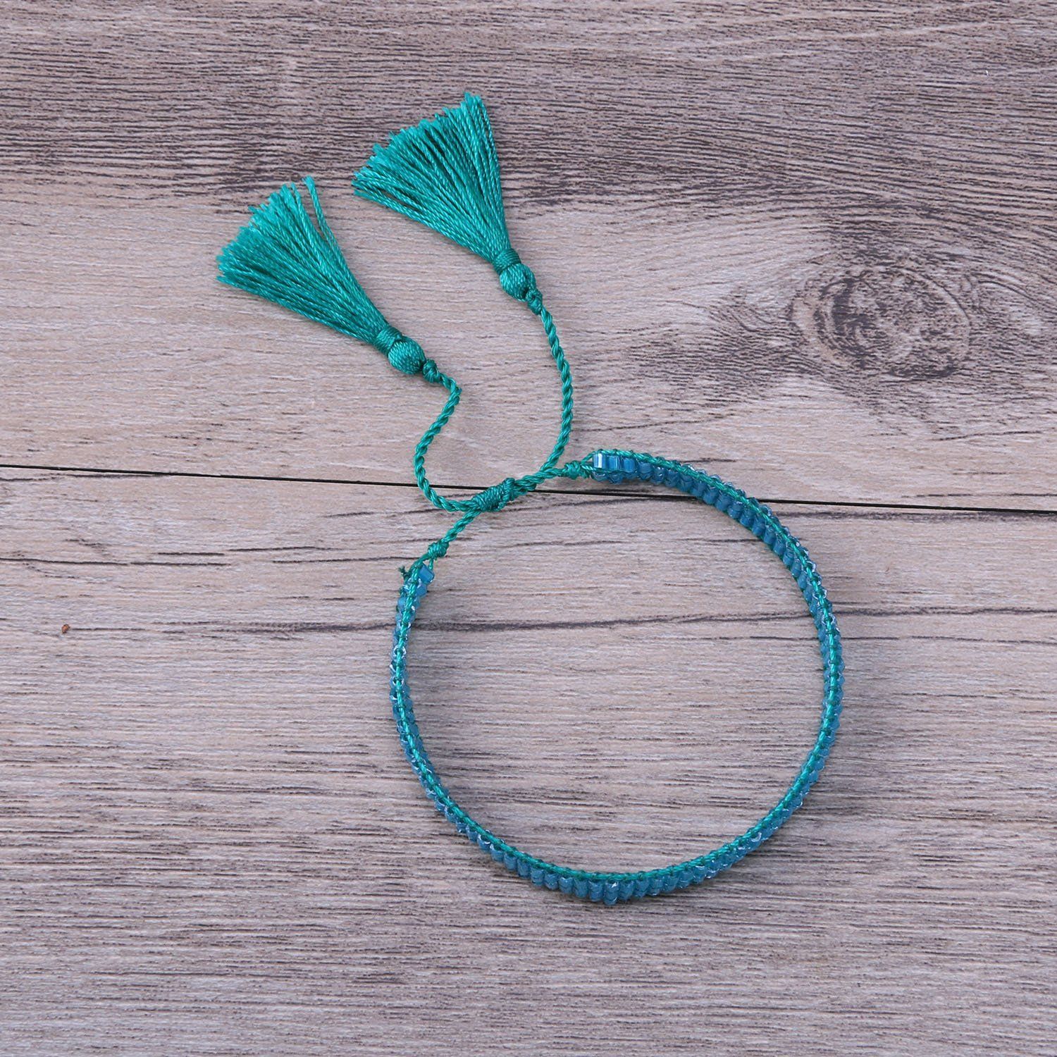 KELITCH ブルークリスタルビーズラップブレスレット天然皮革ハンドメイドストランドチャームガールズジュエリー