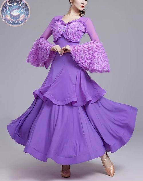 ♥ 社交ダンスドレス スタンダードドレス フ 袖 デモ用 ルンバ オーダーメイド