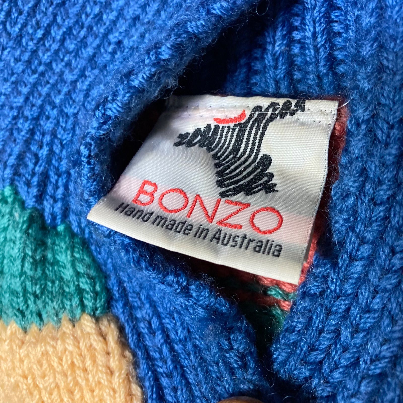 【BONZO】90sコアラ柄ローゲージハンドメイドニット　ブルー BONZO ニュージーランド製 ハンドニット コアラ - メルカリ