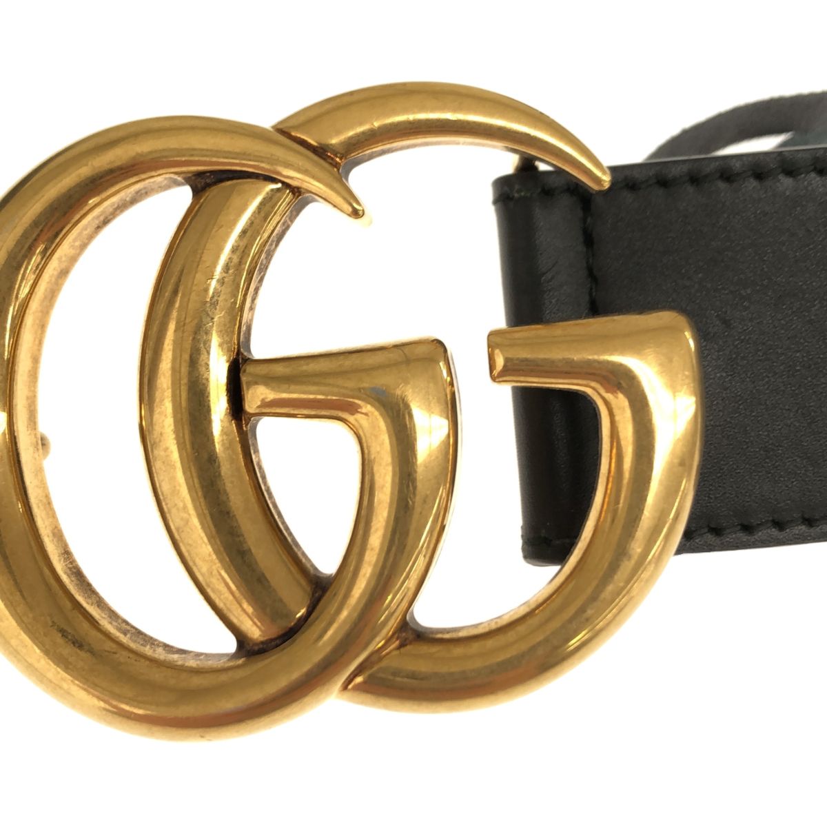 GUCCI ベルト GGマーモント ゴールド レザー ロゴ 黒 レディース GUCCI