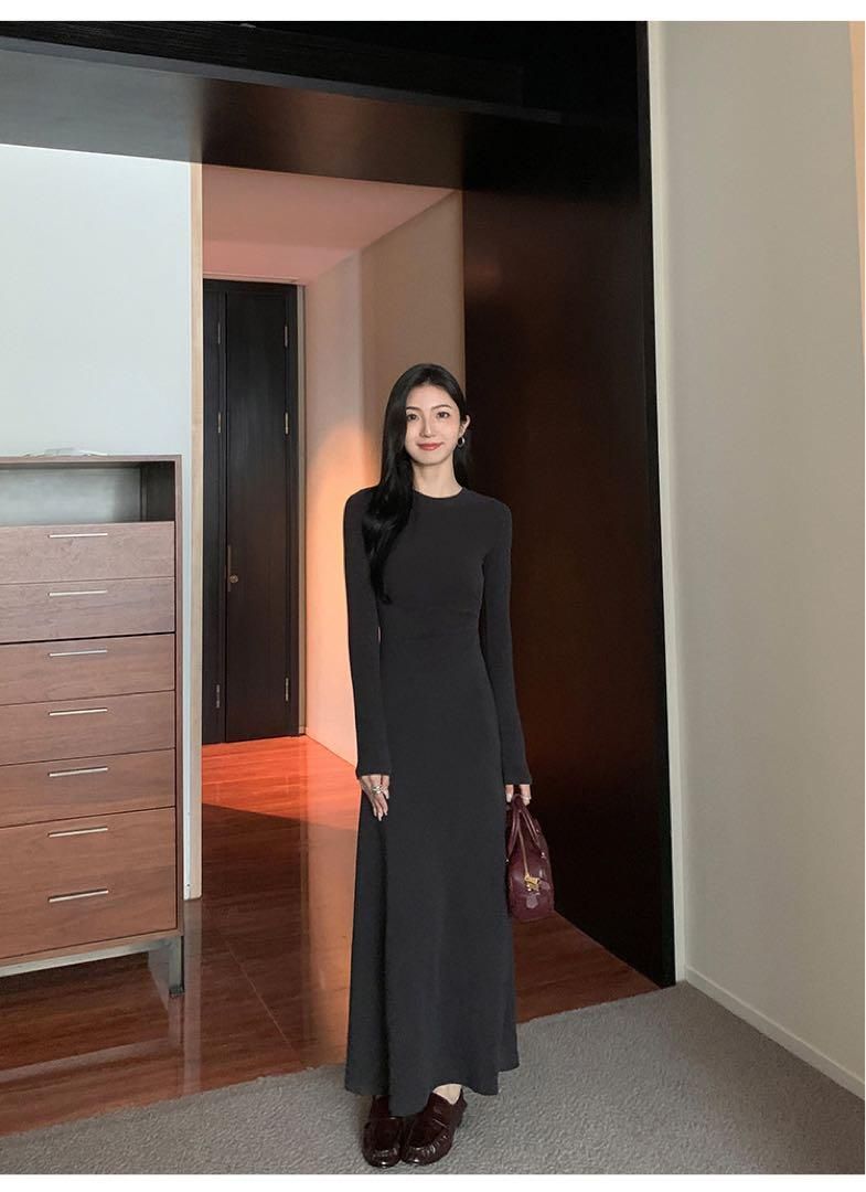 上品 春の高見えニットロングワンピース