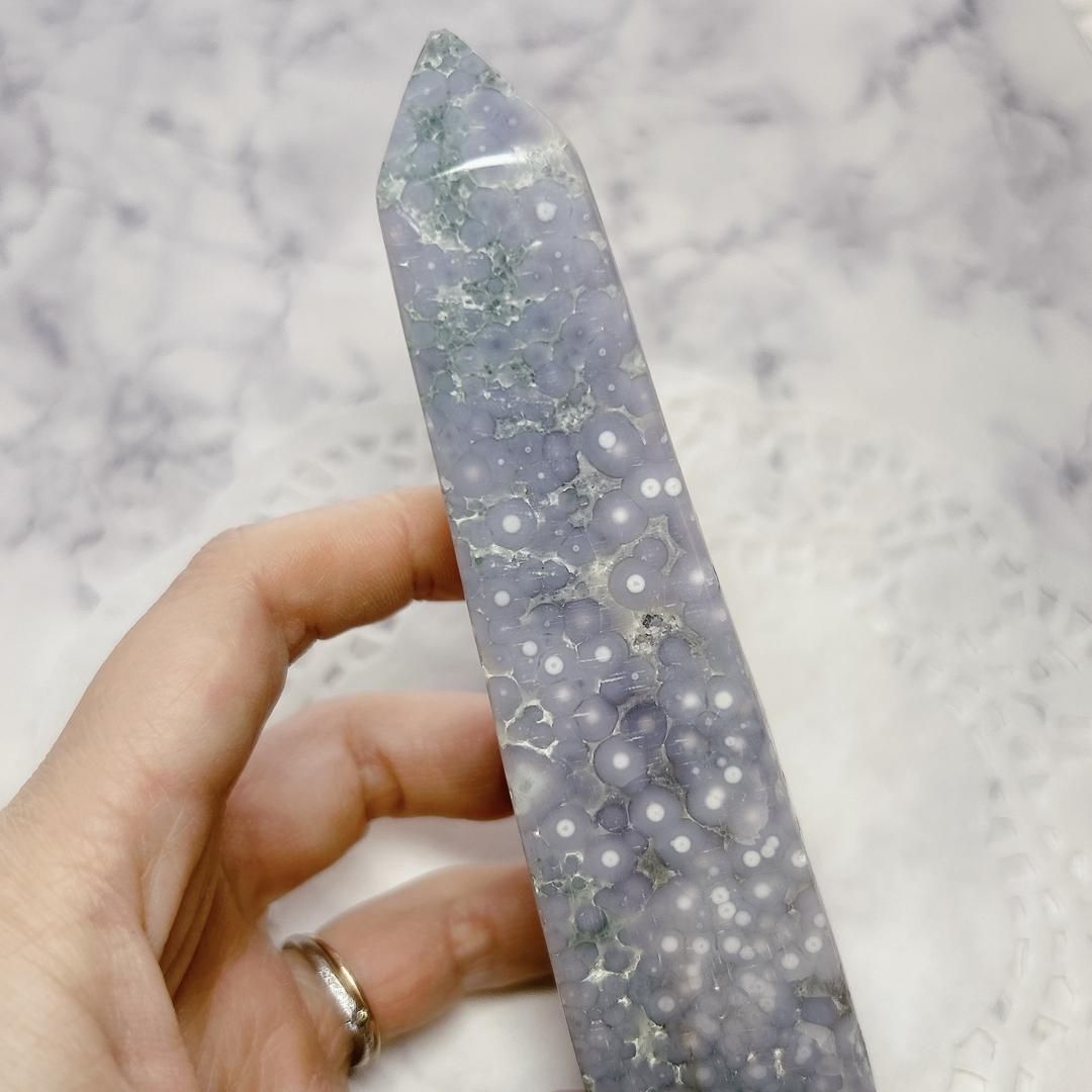 【E12251】グレープアゲート ポイント研磨 ぶどう状玉髄 グレープカルセドニー 天然石 鉱物 グレープアゲート 玉髄 カルセドニー ポイント研磨 ぶどう状玉髄 グレープ グレープクォーツ E11759グレープアゲート 97g