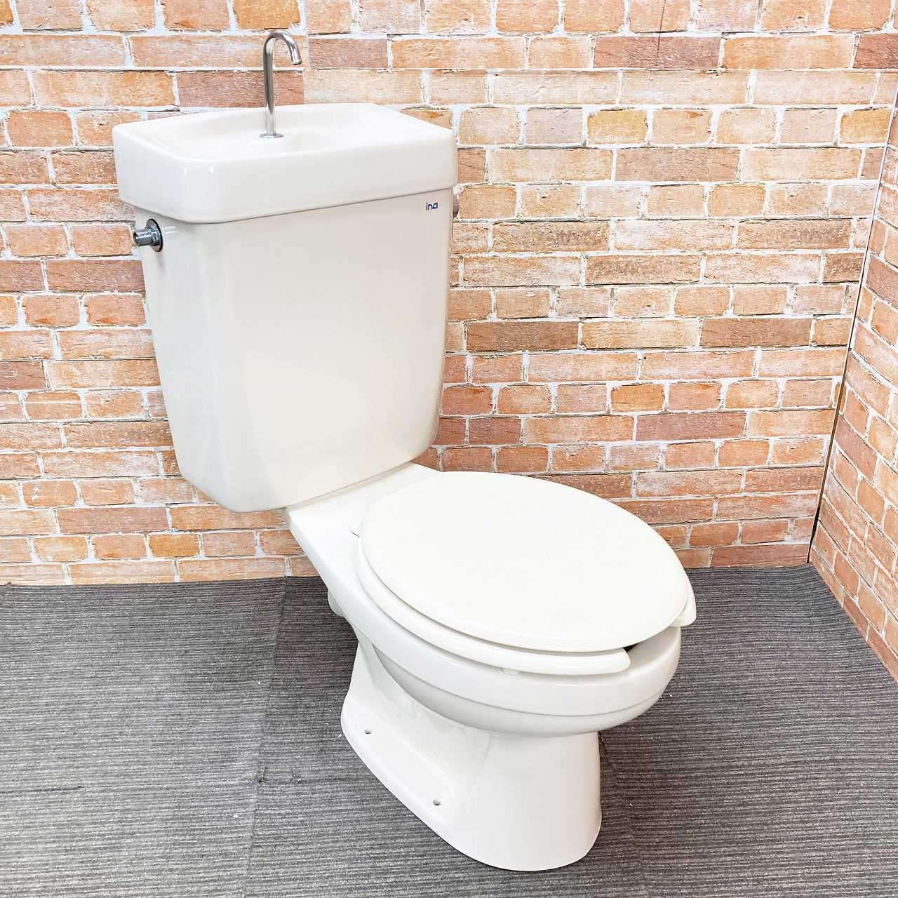 品 INAX 普通便座付 トイレ 洋式便器 壁排水 型番不明 とタンク 一式セット L12 アイボリー 52I