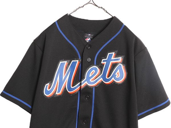 なクーポン配布中! MLB オフィシャル Majestic メッツ ベースボール シャツ メンズ S | ユニフォーム ゲームシャツ メジャーリーグ 半袖シャツ 廃盤 ブラック