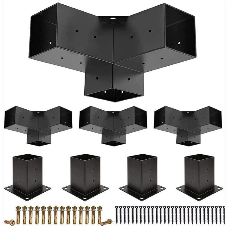 パーゴラキット 4インチ x 4インチ 304ステンレススチールパーゴラブラケット 8個パック3方向直角コーティングコーナーブラケット