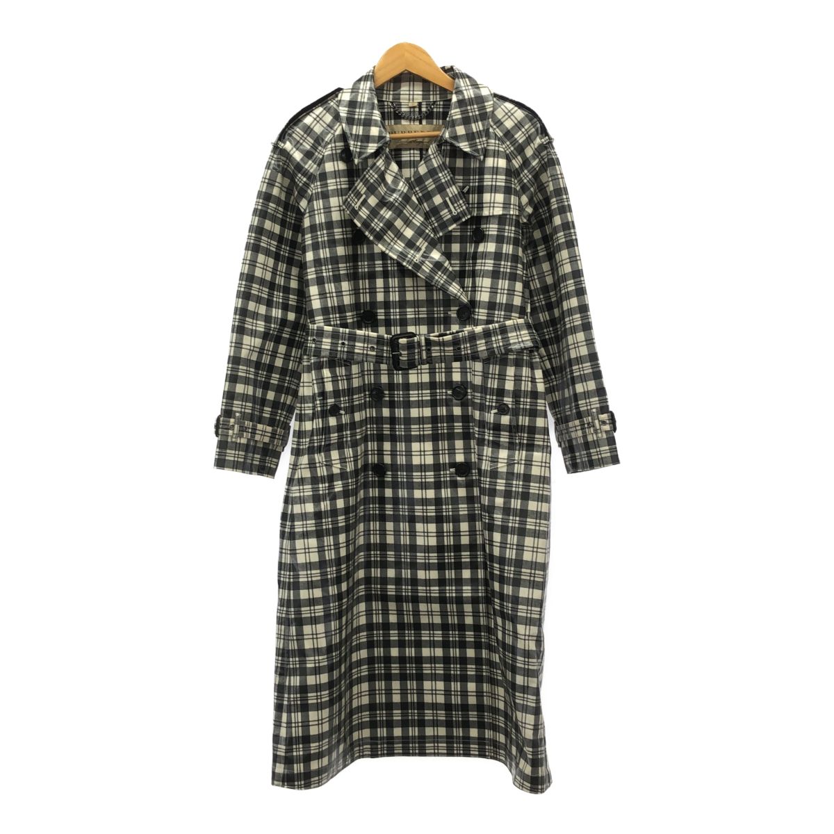 BURBERRY バーバリー コーティング加工チェックコート アウター チェック ブラック ホワイト ロング丈 レディース 女性