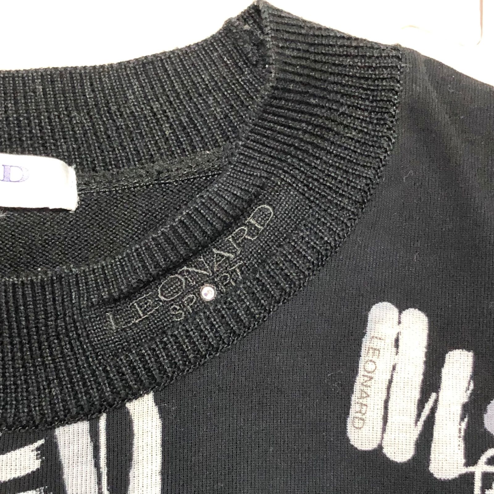 美品 LEONARD SPORT レオナールスポーツ ヴィンテージ ロゴ 刺繍 クルーネック ニット プルオーバー セーター L ブラック レディース 古着 中古 美品 LEONARD SPORT レオナールスポーツ ヴィンテージ ロゴ 刺繍