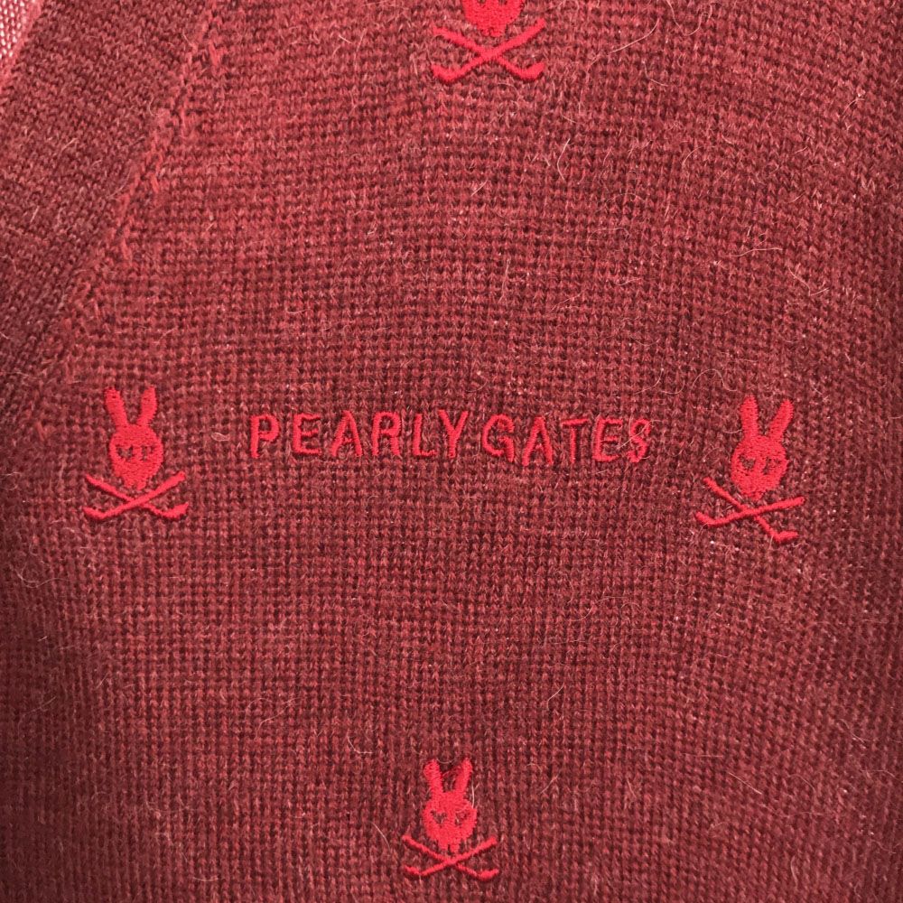 PEARLY GATES - パーリーゲイツ ウールブレンド ゴルフ 長袖 Vネック ニットカーディガン 4 ワインレッド PEARLY GATES メンズ パーリーゲイツ ウールブレンド ゴルフ 長袖 Vネック ニット
