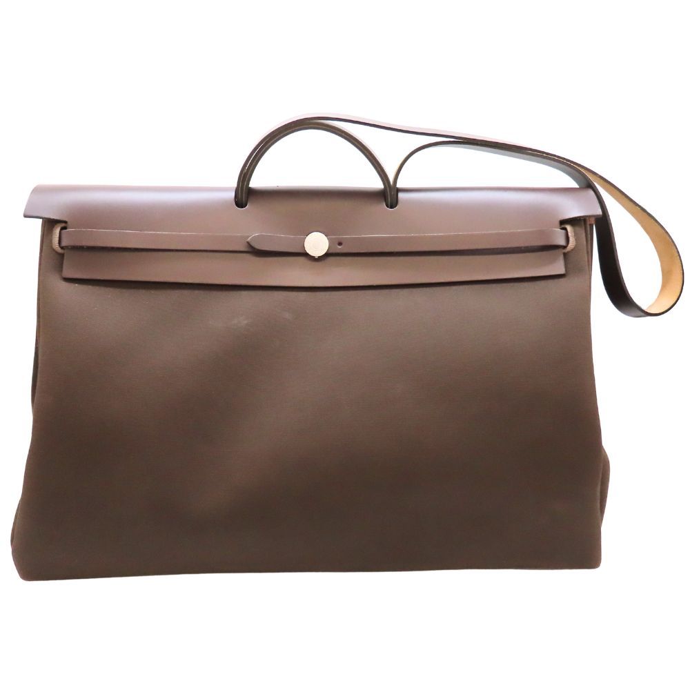 ≪ げ≫ HERMES エルメス エールバッグ ジップ50 ブラウン 茶色 コットン Y刻印 2020年 キャンバスレザー シルバー金具 大容量 トラベルバッグ ワンハンドル ショルダーバッグ 2WAY A2300254 無料ギフトラッピング承ります