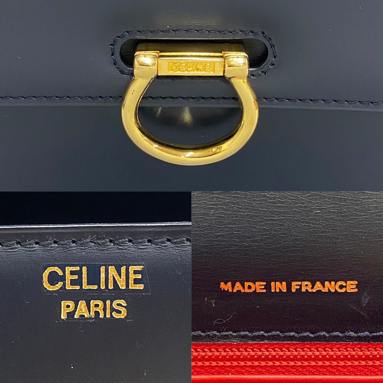 極 美品 希少品 CELINE セリーヌ ヴィンテージ ロゴ 金具 カーフ 