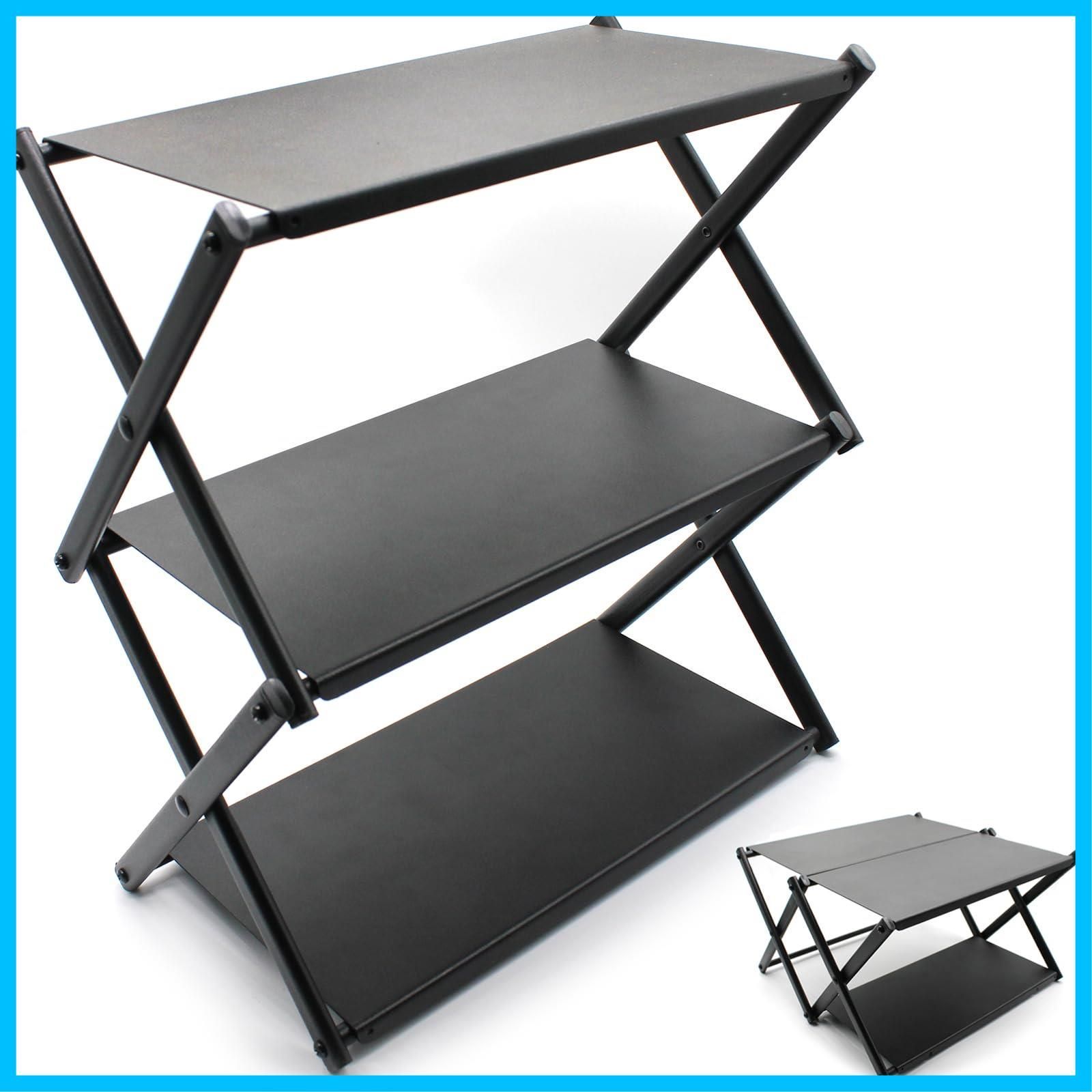 CHENGMAY キャンプ テーブル キャンプラック 2way 折り畳み アウトドア 卓上 収納ラック キャンプ ローテーブル ミニテーブル 3段 組み立て簡単 アルミ合金 小物置き 耐熱 耐荷重30kg 収納袋付き 合金鋼ヘッド-3段
