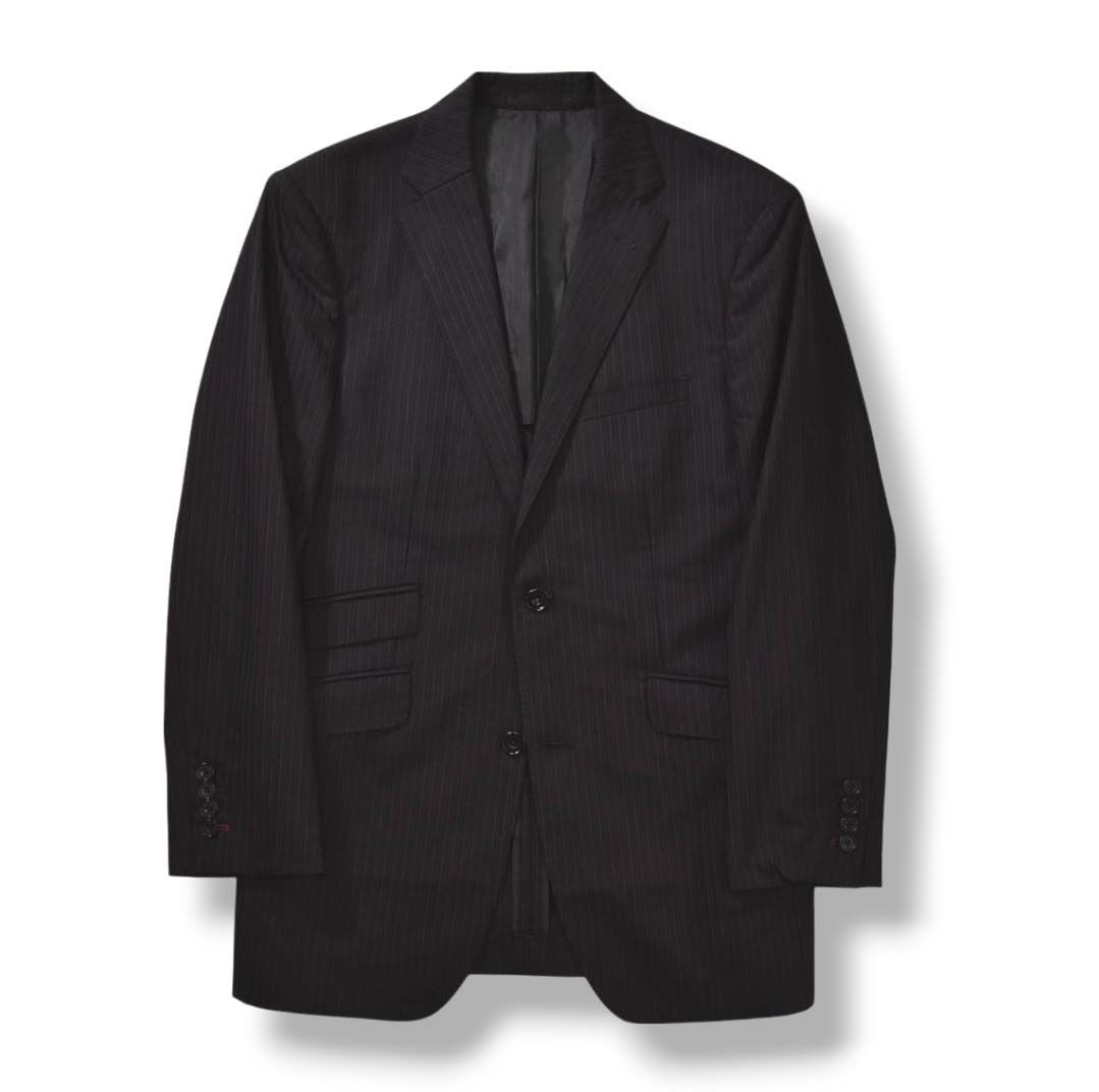 バーバリー ブラックレーベル BURBERRY BLACK LABEL SUPER 100s 2B シングル テーラード ジャケット ブレザー 38R ピンストライプ柄 ミックスブラック ビジカジ フォーマル メンズ