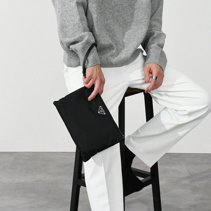 Re-Nylon xサフィアーノレザー ポーチ （プラダ PRADA Re-Nylon