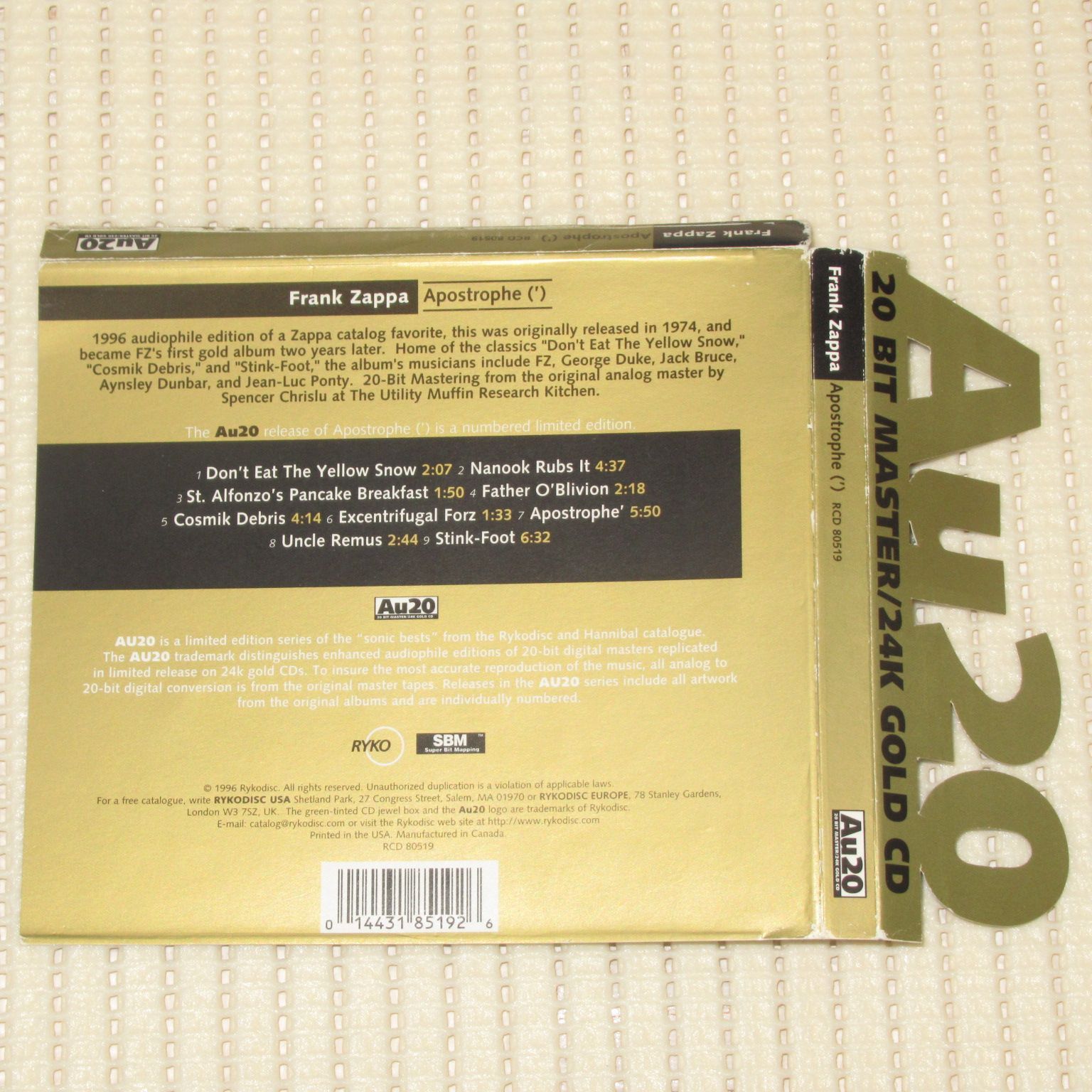 CD RYKO AU20 限定24K ゴールドCD FRANK ZAPPA APOSTROPHE(') 変形帯