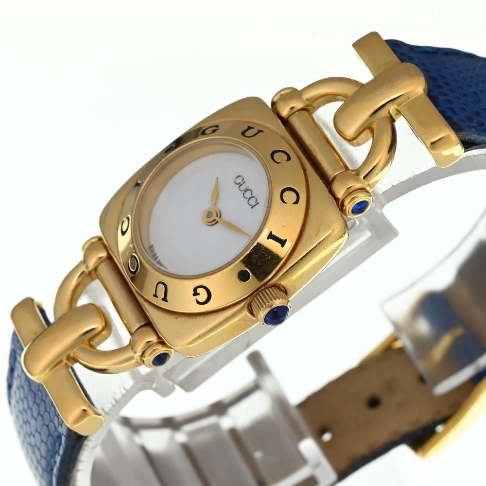 グッチ GUCCI 6300L ホースビット GP/レザー クォーツ レディース C