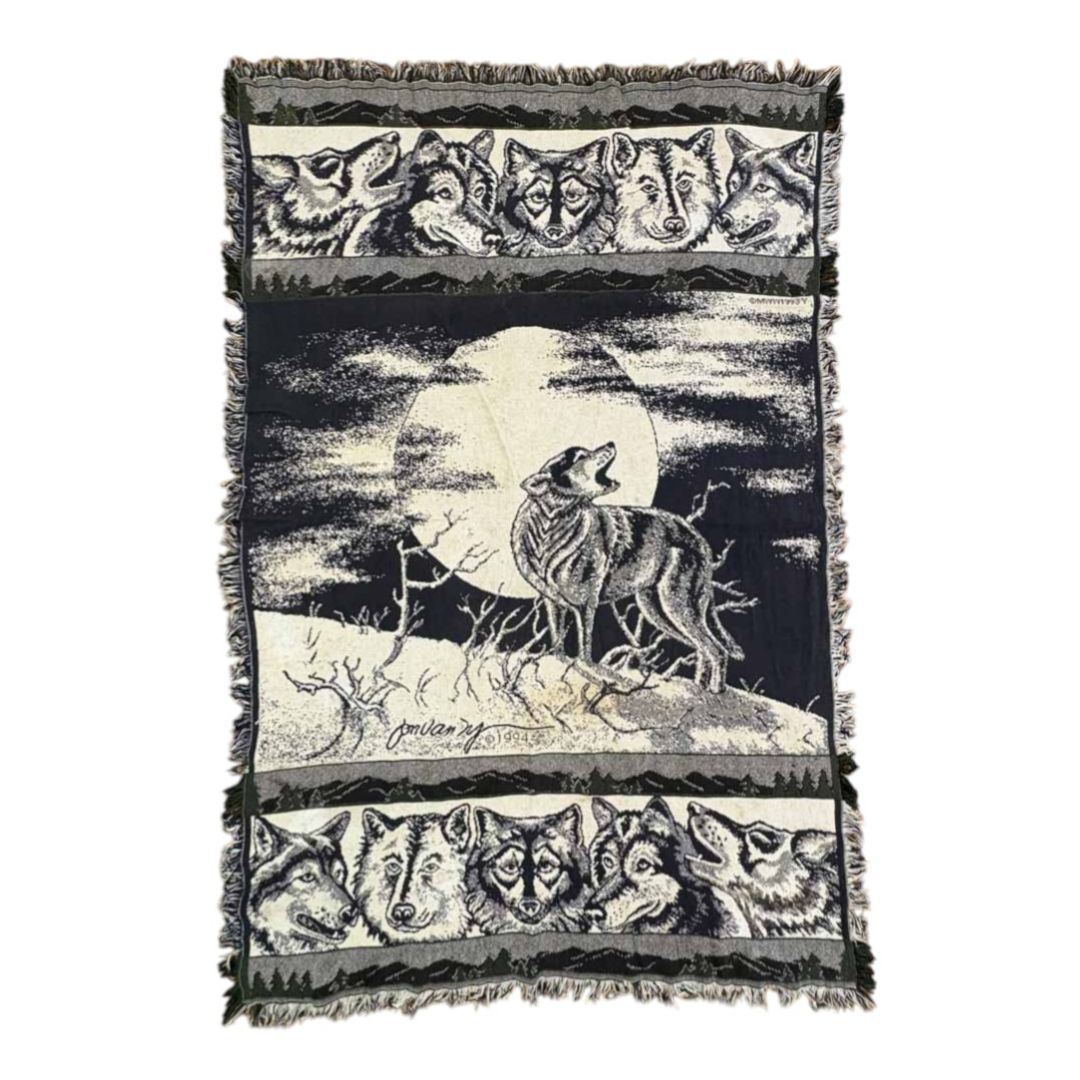 vintageラグ ショップ カーペット 90s オオカミ 月 アニマル 1805