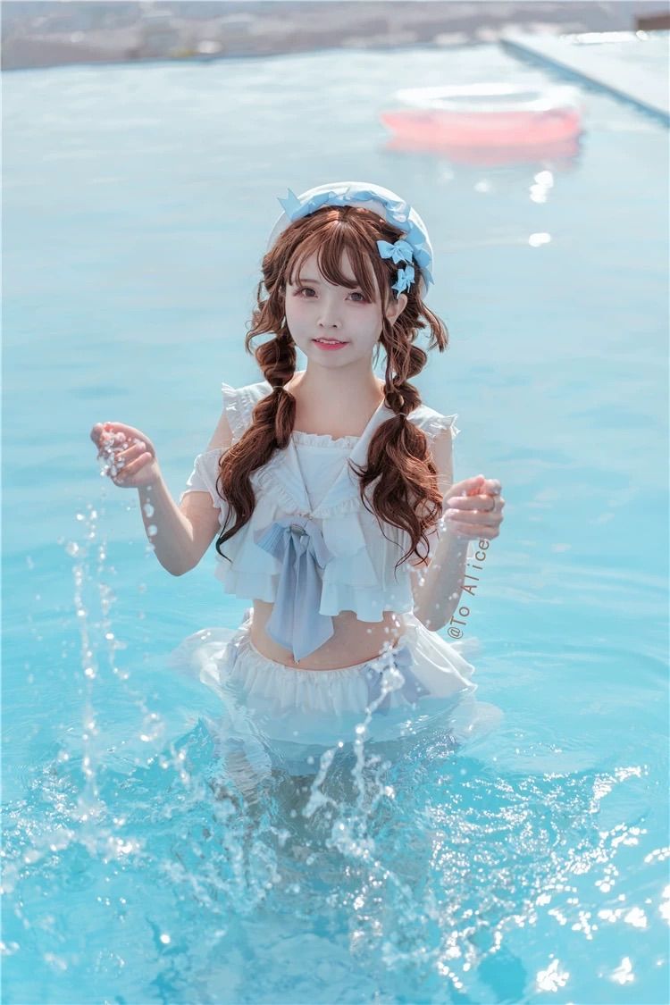 セーラー 水着 セットアップ風 フリル リボン ビキニ ガーリー