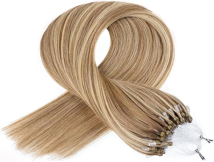 Thumbnail of XUANHEFA Human Hair Ring Loop Hair Tip Extensions Remy Extensions Color Wig Extensions 50 pieces (P8-613#, 16 inch 40cm)