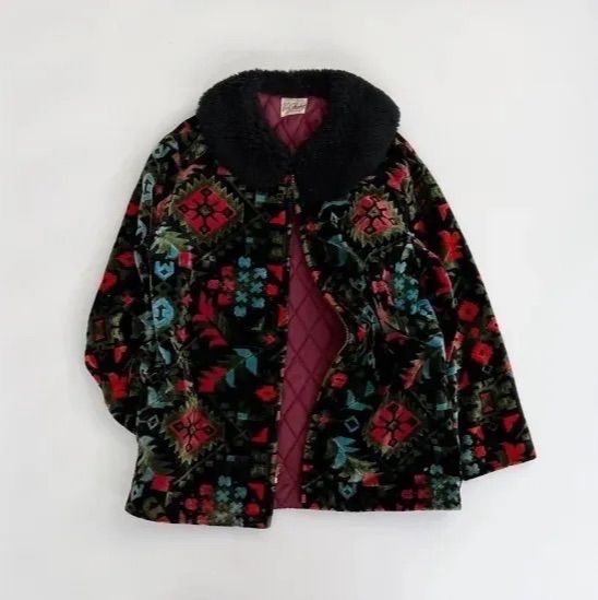 進歩 ヴィンテージ 古着 ゴブラン カーペット タペストリー 襟ボア ボアカラー コート レトロ クラシック ヴィンテージコート ビンテージ