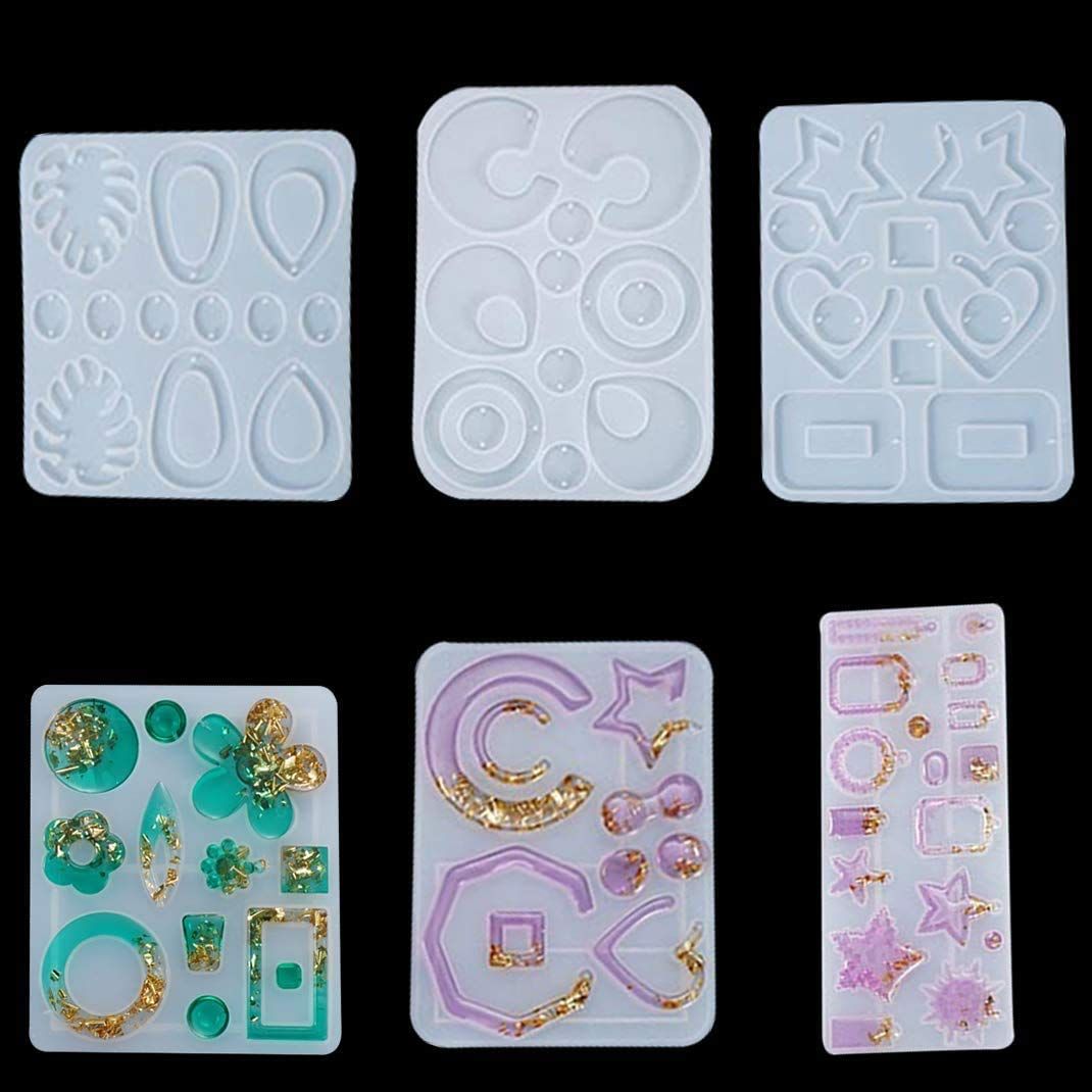 【特価商品】ピアス ジュエリーモールド ハンドチェーン 楕円 四角 エポキシ 不規則 雫 レジン 星 手作り おしゃれ 樹脂DIY 6セット ギフト シリコンモールド ペンダント (イヤリング型) イヤ