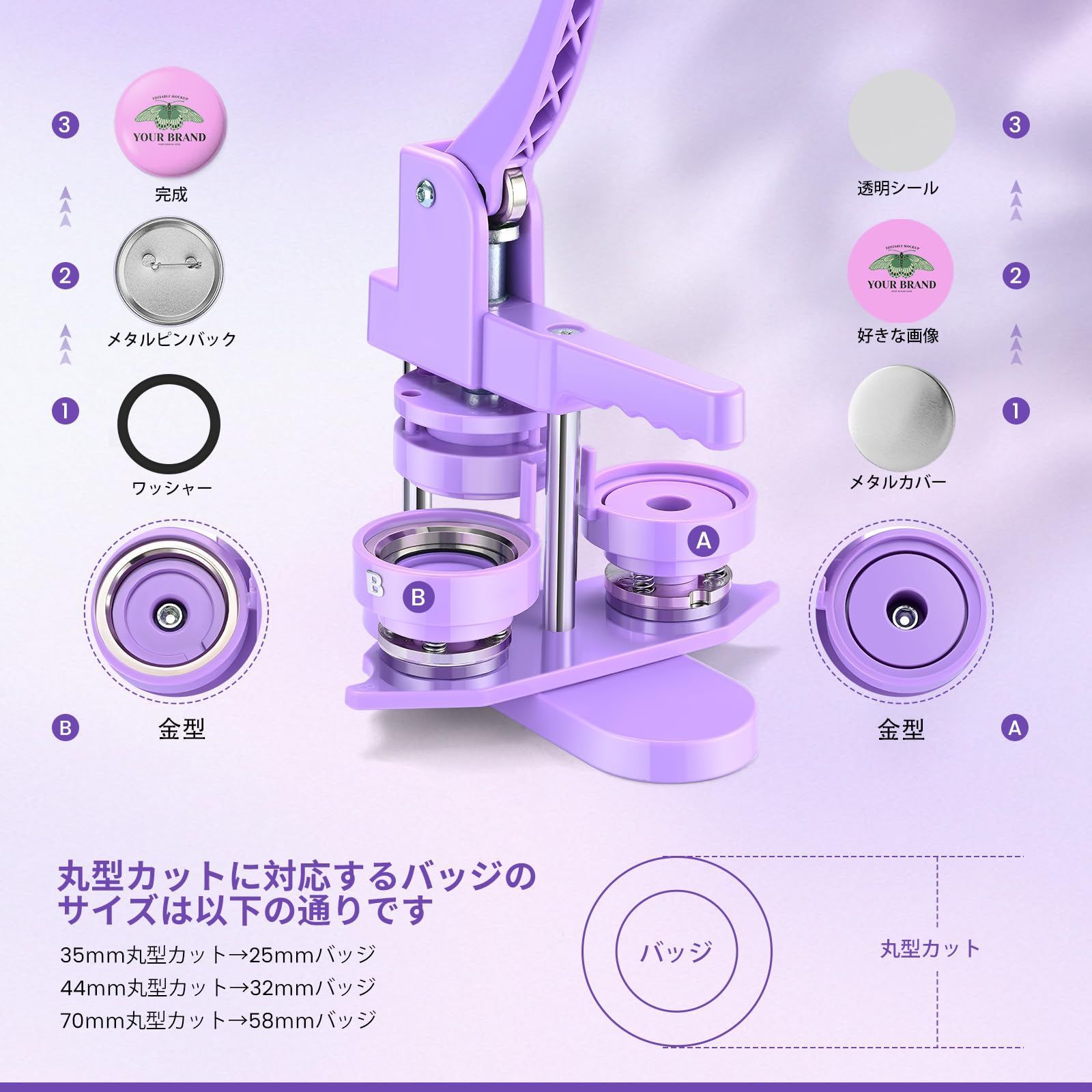 新しい磁気吸着式金型 300セットバッジ素材付き】缶バッジマシーン 缶