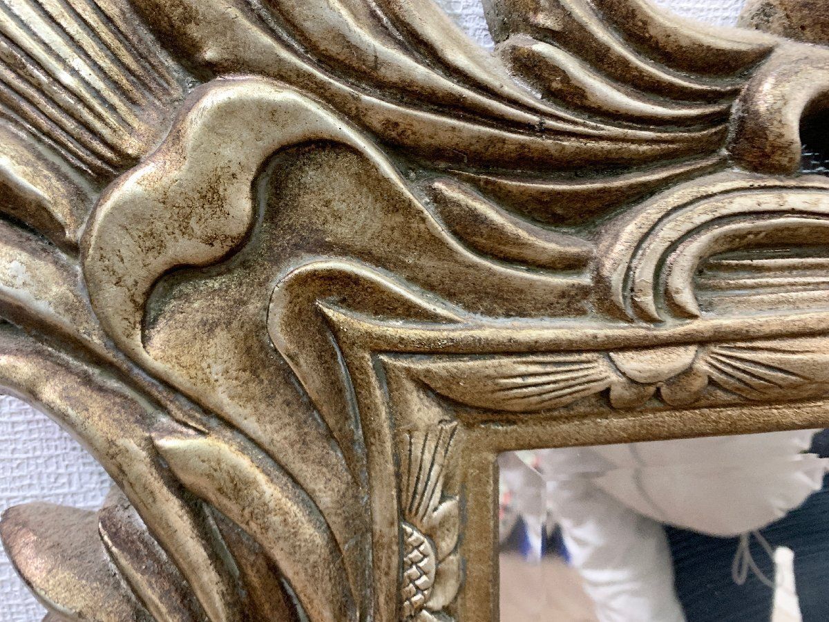 壁掛けミラー 壁掛けインテリア 木彫り アンティーク調 ヴィンテージ