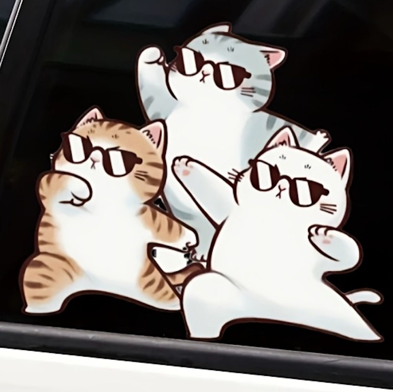 ステッカー 3匹の猫 車用 シール 15.5cm サングラス ネコ ビニール