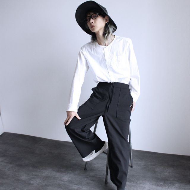 ベイカー風コットン×リネンワイドパンツ