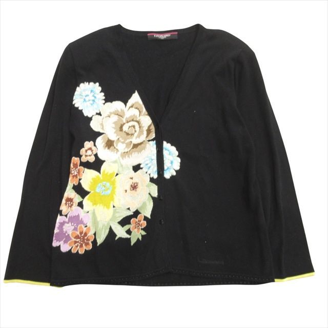 美品 レオナール LEONARD 花柄 刺繍 カーディガン ニット 