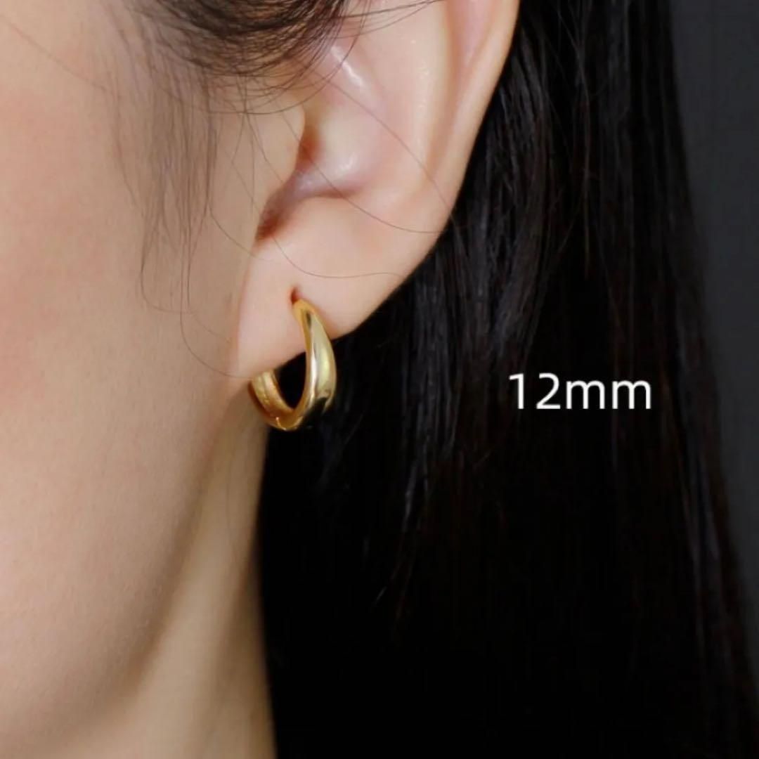 新品 高品質 ぷっくり フープピアス K18 ゴールド 12mm シルバー