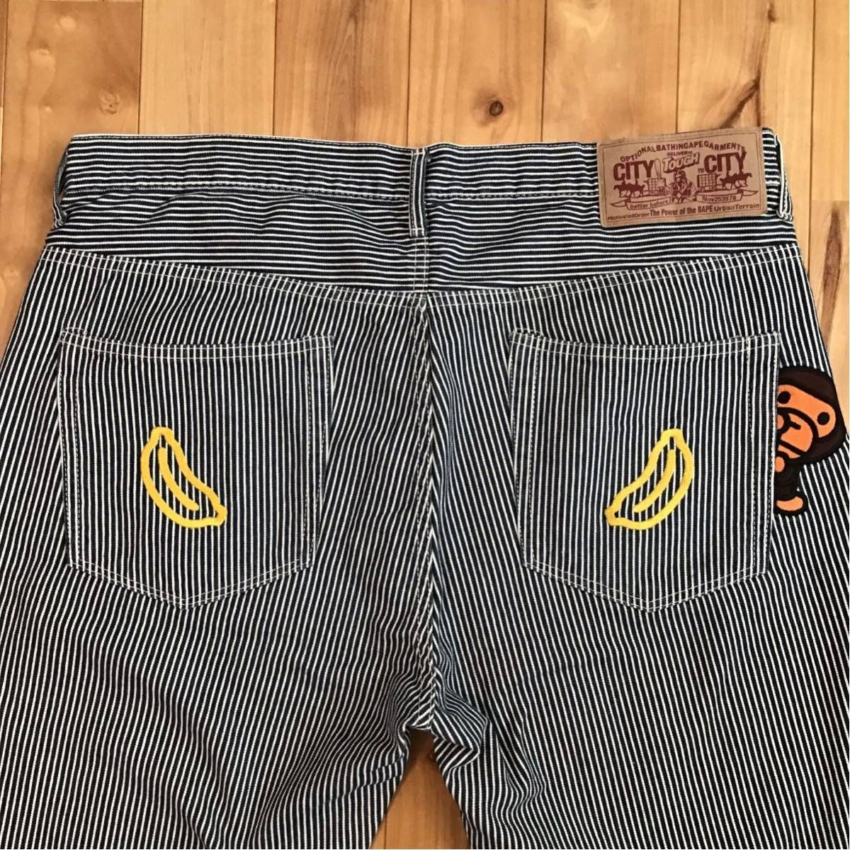 ☆XL☆ BAPE マイロ 刺繍 ヒッコリー ハーフパンツ a bathing ape BAPE 