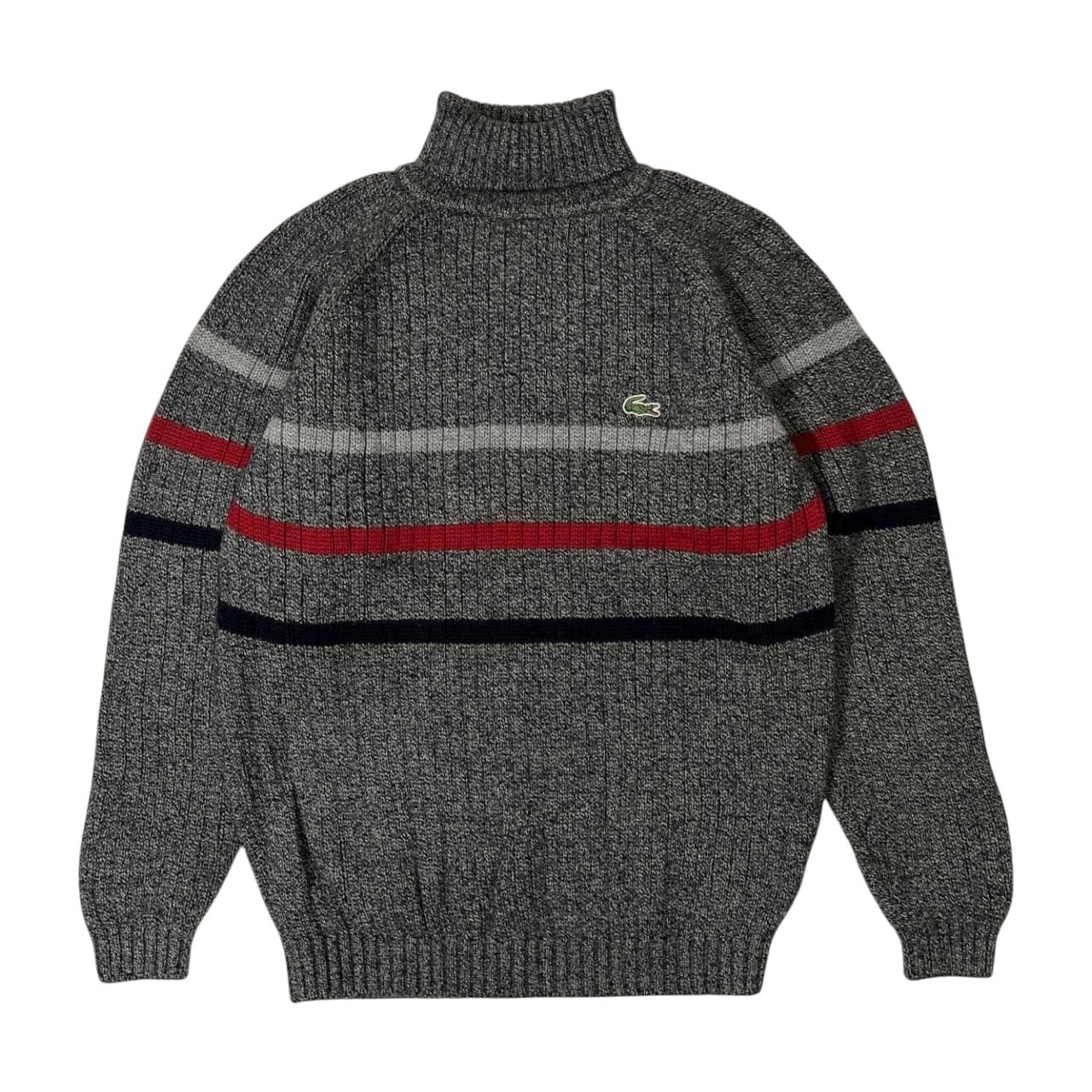 80s LACOSTE ラコステ 文字ワニ ボーダー柄 タートルネック ウール 