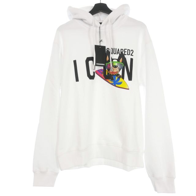 ディースクエアード DSQUARED2 23SS ICON ドッグプリント スウェットパーカー トレーナー M 白 ホワイト S79GU0095 国内正規