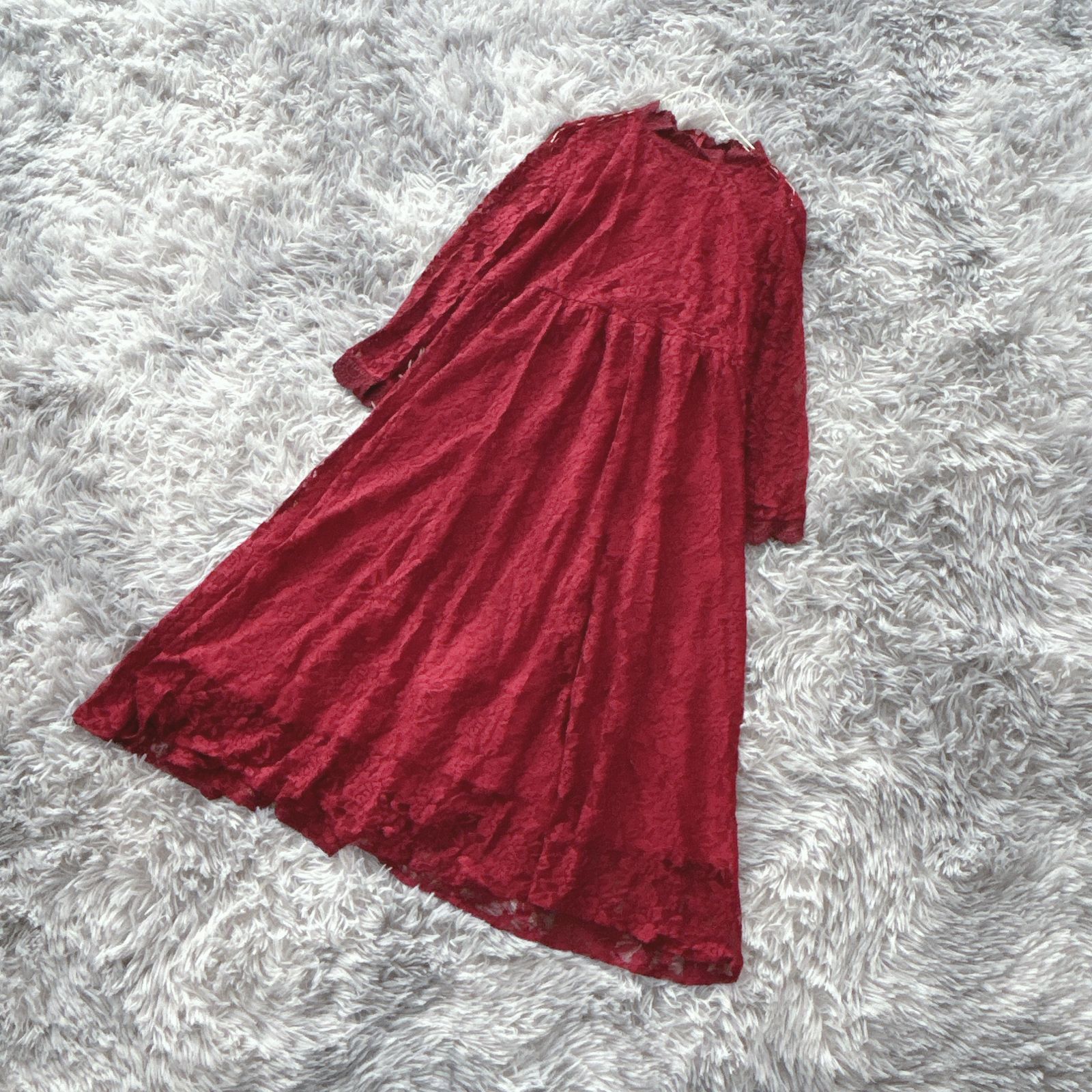 【良品】YISO  総レース  ロングワンピース  花柄  (XL)  エレガント  パーティー  レディース  赤系  レッド【送料無料】