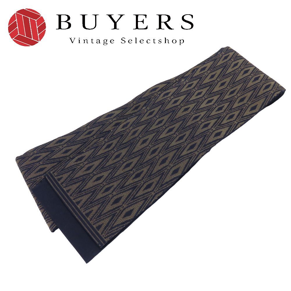 中古 男帯 正絹 ネイビー グレージュ系 川島織物 角帯 モダン 和装 呉服 和服 きもの メンズ 男性 中古】 男帯 正絹 ネイビー グレージュ系 川島織物 角帯 モダン 和装