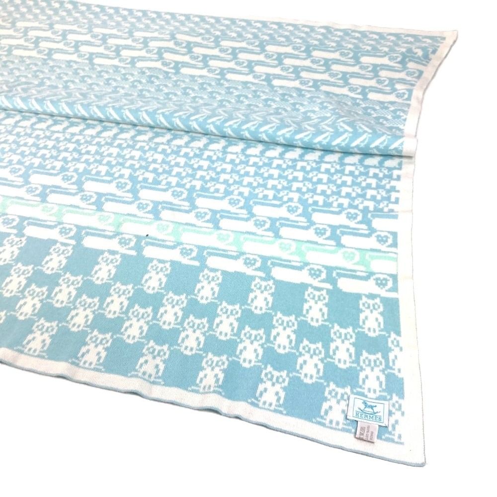 HERMES エルメス ブランケット アニマルロゴ コットン ブルー - メルカリ