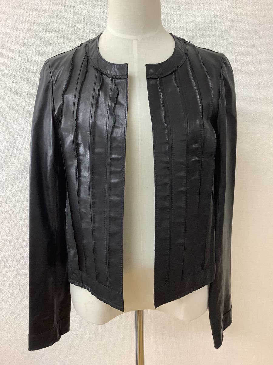 レリアン 羊革ジャケット 黒 ふち切り込みフリンジ サイズ7