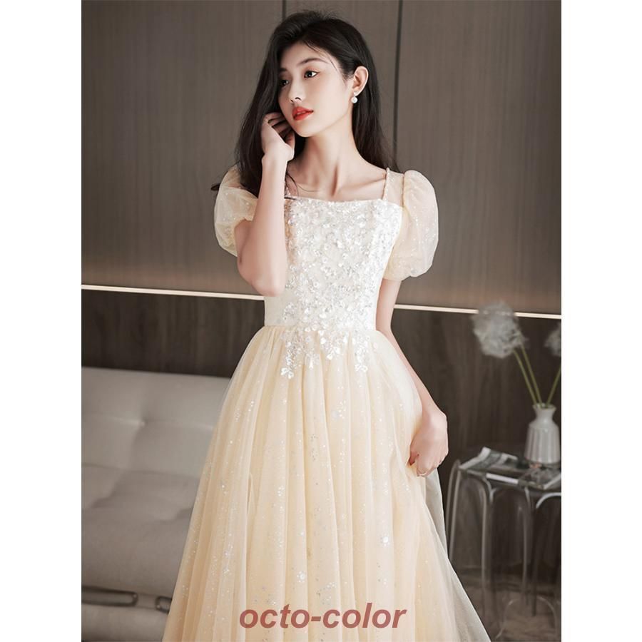 ピアノ発表会 ドレス 大人 半袖 膝丈 無地 刺 ワンピース レディース 女の子 中学生 高校生 ピアノ ウェディング レース ゴールド ハイネックドレス ビーズ xzdskaz