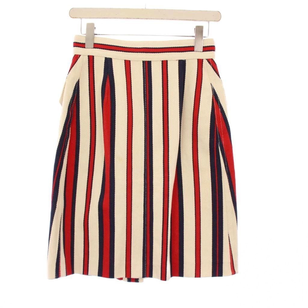 グッチ GUCCI 台形スカート ひざ丈 コットン GGボタン ストライプ 38 ベージュ 519436 KH